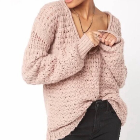 FREE PEOPLE PINK CRASHING WAVES SWEATER - Picture 5 of 10